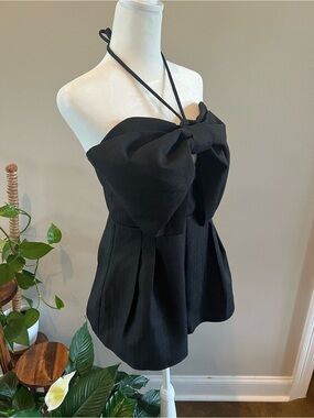 glam Black Strapless Bow-Front Romper